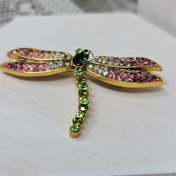 Dragonfly Rhinestone Pin Brooch Pink n Green - Picture 8 of 8